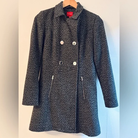 Guess Women's XS Black Double-Breasted Coat - Picture 1 of 7